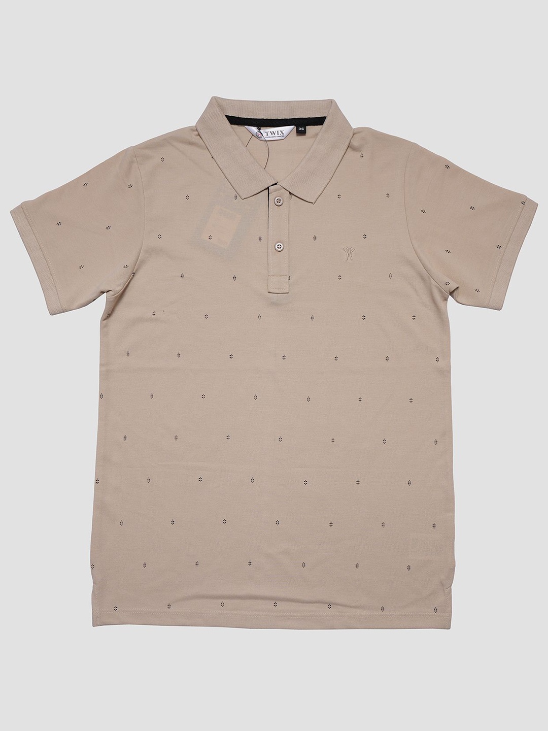 

TWIX Boys Abstract Printed Polo Collar Cotton T-Shirt, Beige