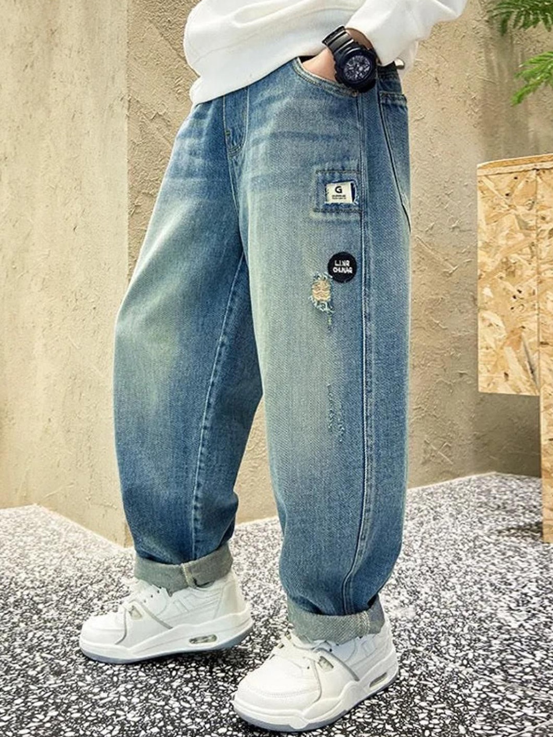 

TrendyKid Boys Jean Flared Highly Distressed Heavy Fade Jeans, Blue