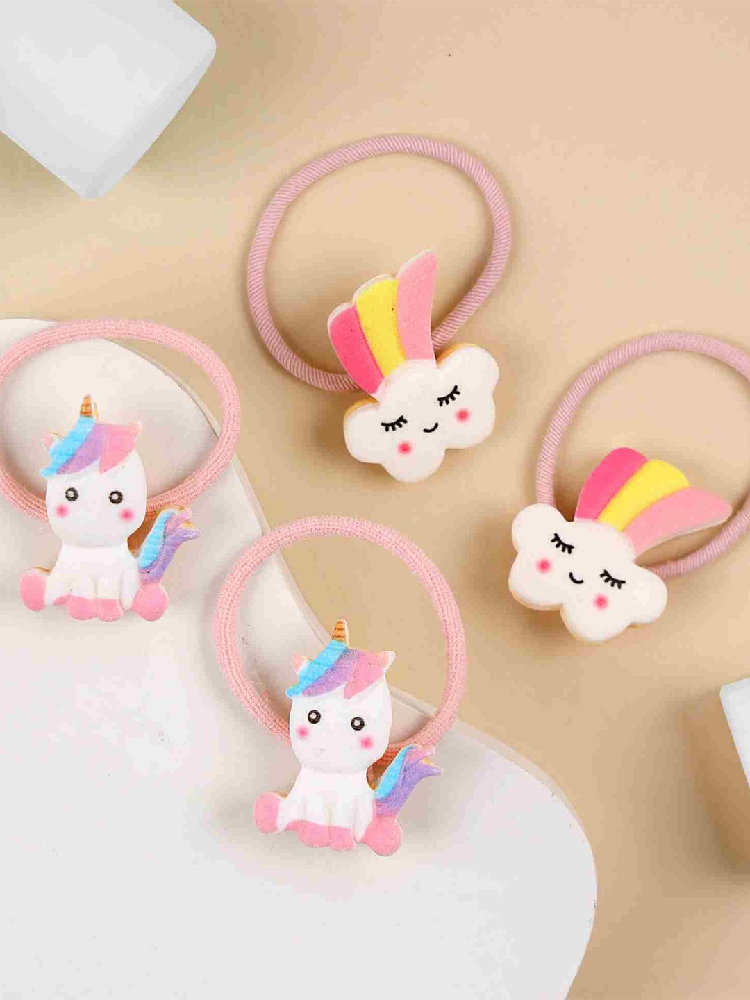 

KICKS & CRAWL Girls Set of 4 Ponytail Holders, White
