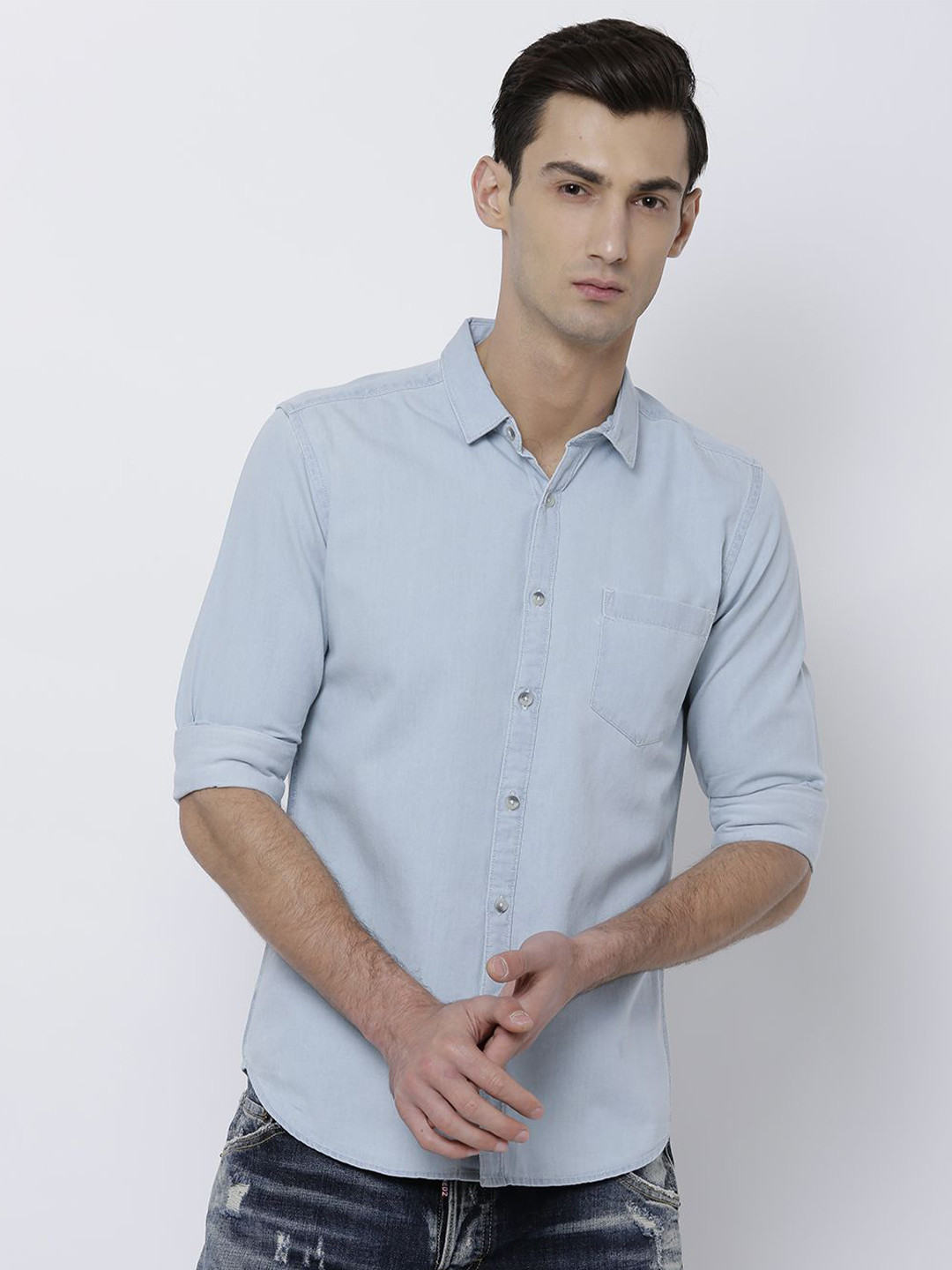 

HIGHLANDER Men Slim Fit Opaque Casual Shirt, Blue