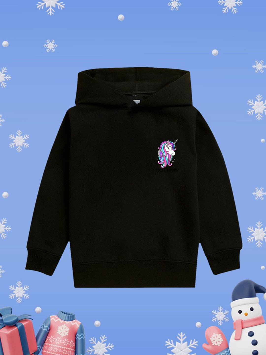 

NUSYL Girls Graphic Printed Hooded Sweatshirt, Black