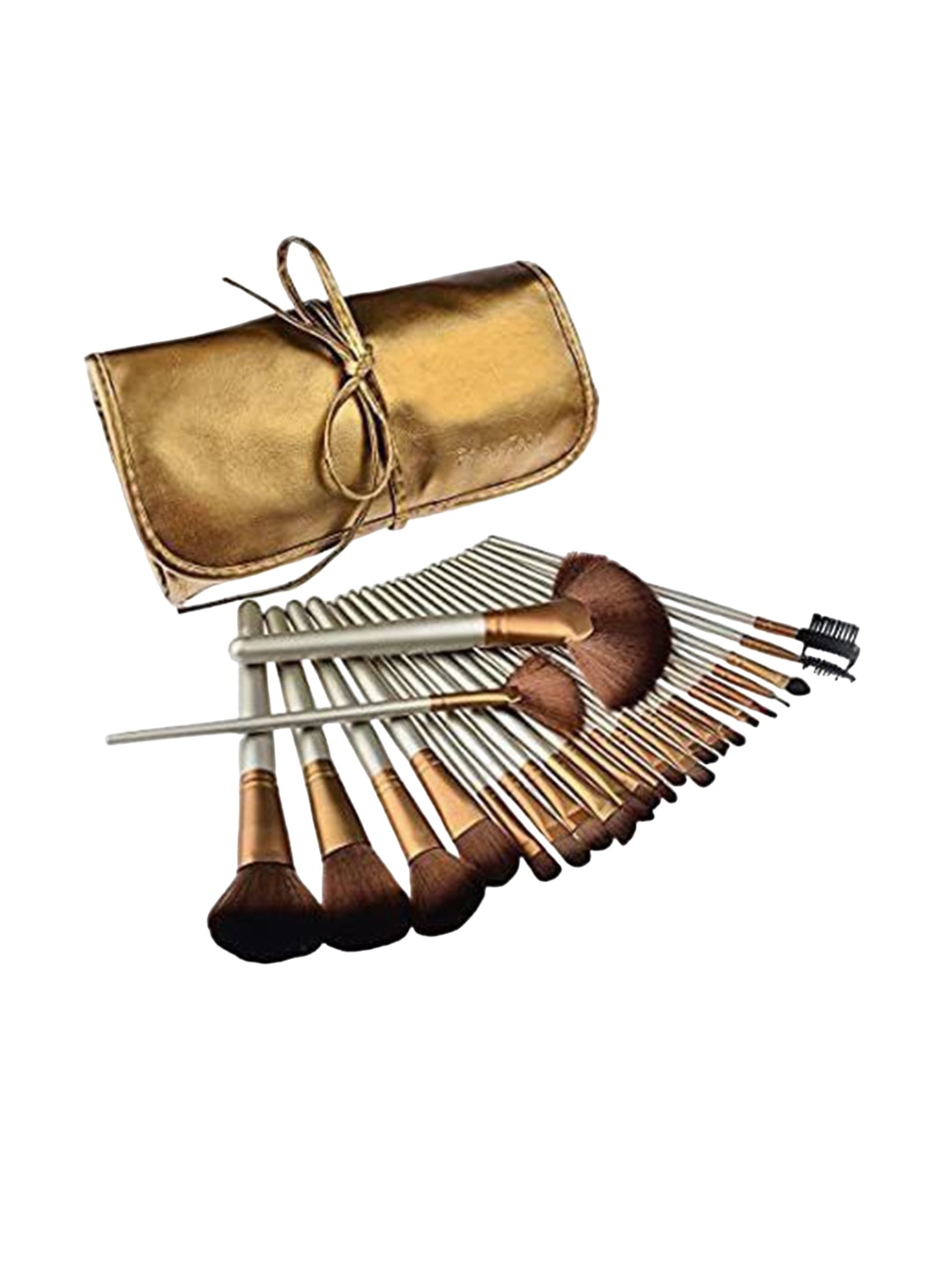 

Yoana Set Of 24 Professional Cosmetic Makeup Brushes Set With Leather Pouch, Gold