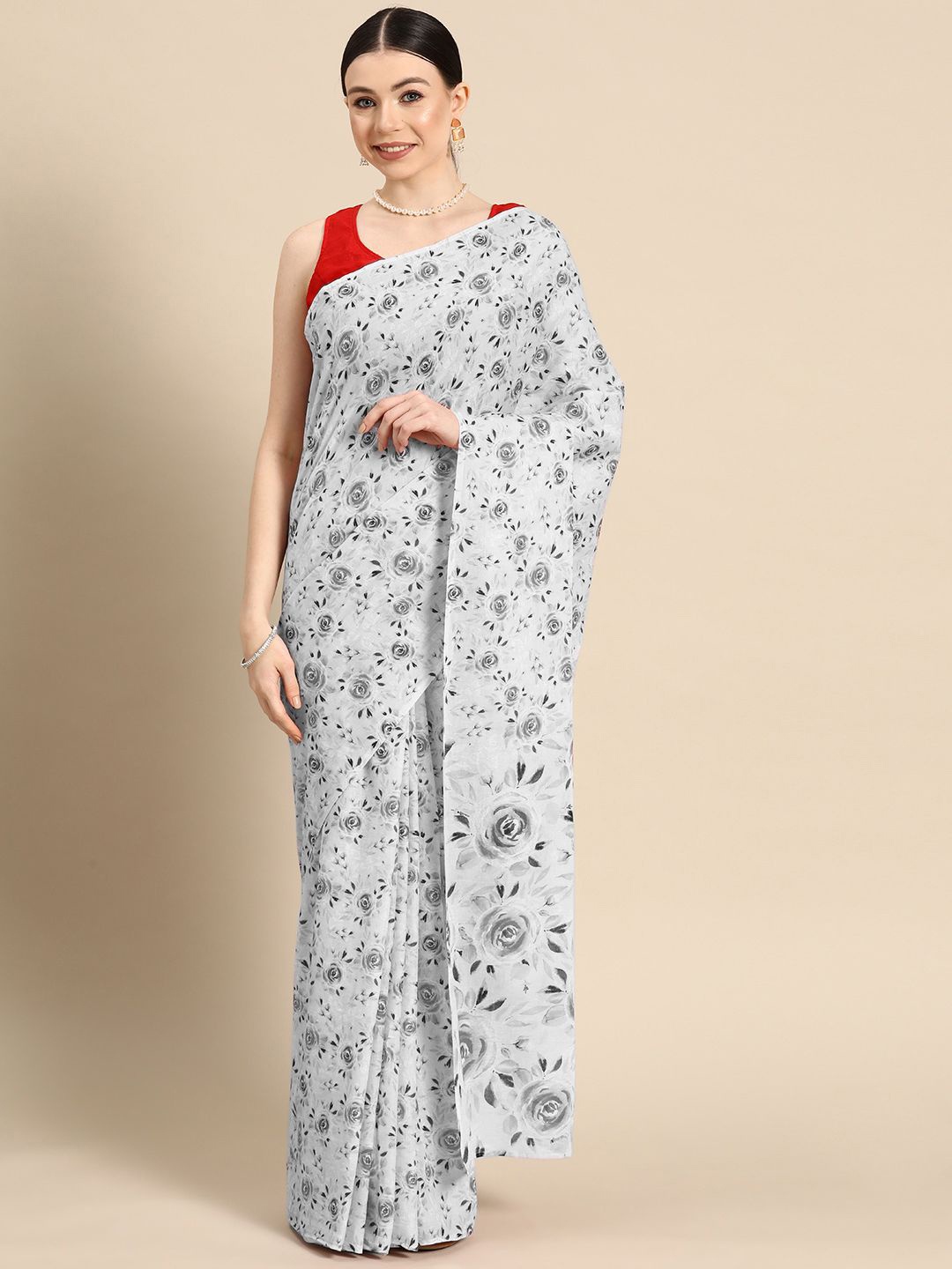 

BUTA BUTI Floral Pure Cotton Saree, Grey