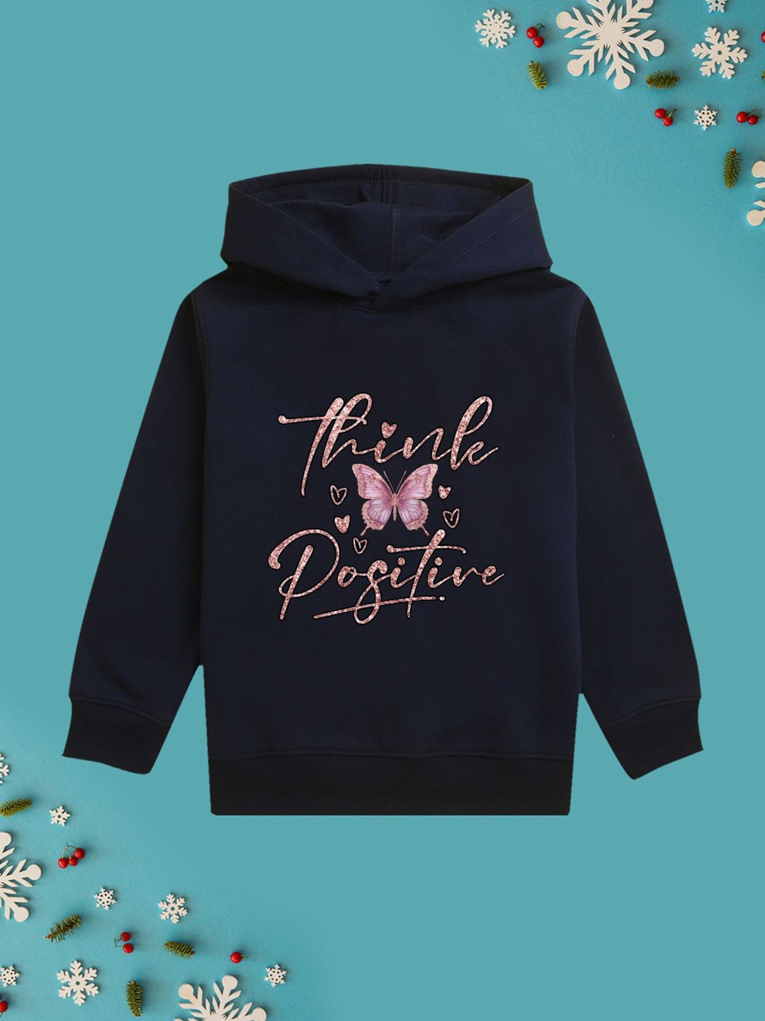 

NUSYL Girls Typography Printed Hooded Sweatshirt, Navy blue