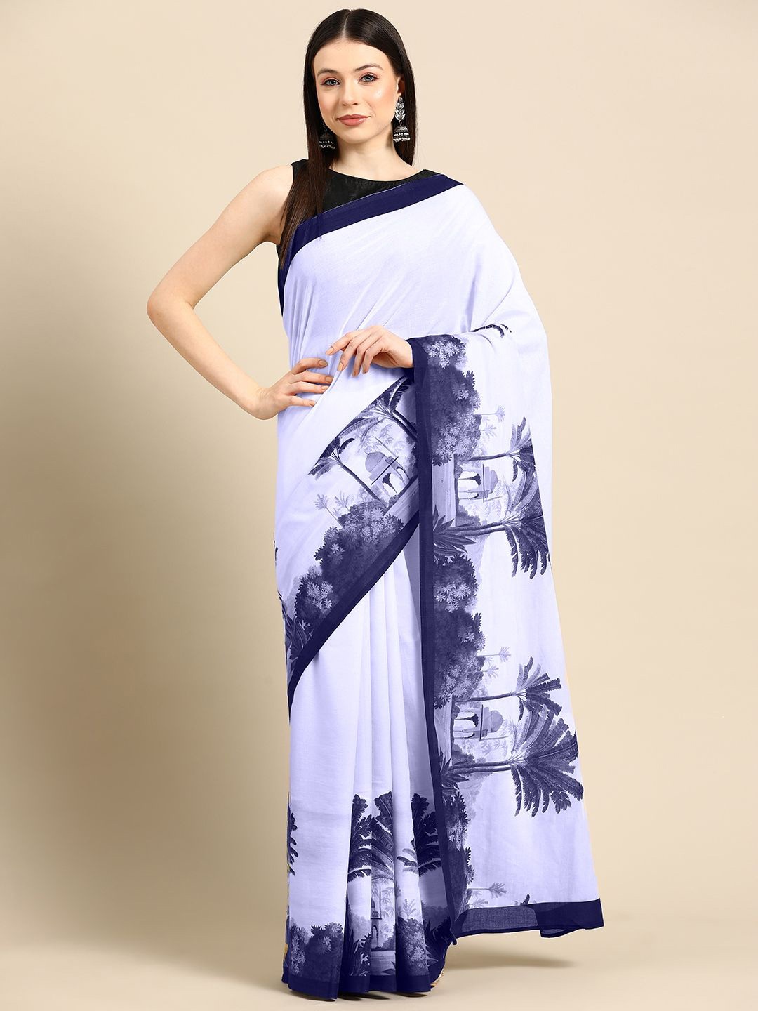 

BUTA BUTI Floral Pure Cotton Saree, Purple