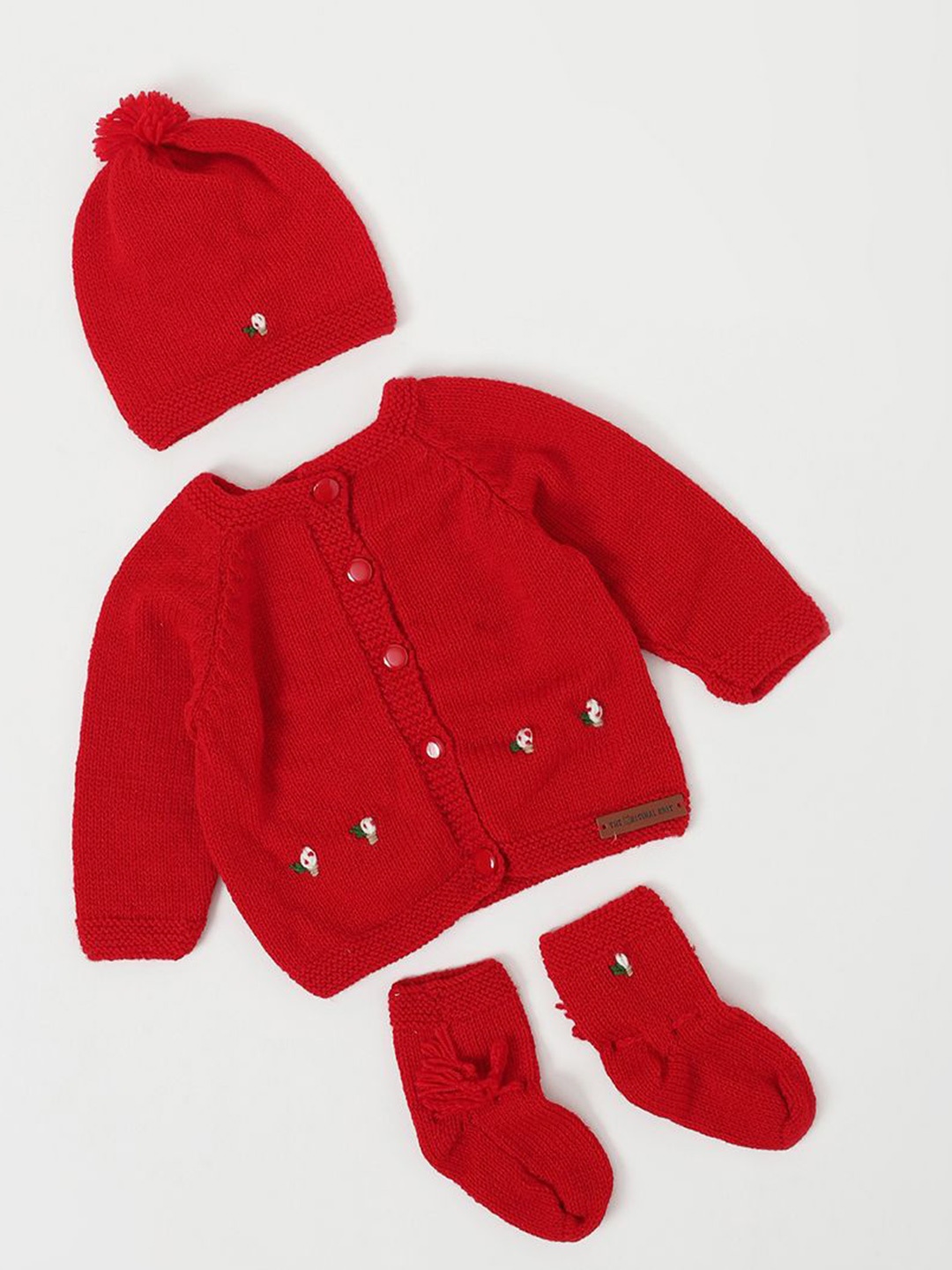 

The Original Knit Kids Flower Embroidered Self Design Baby Apparel Gift Set, Red