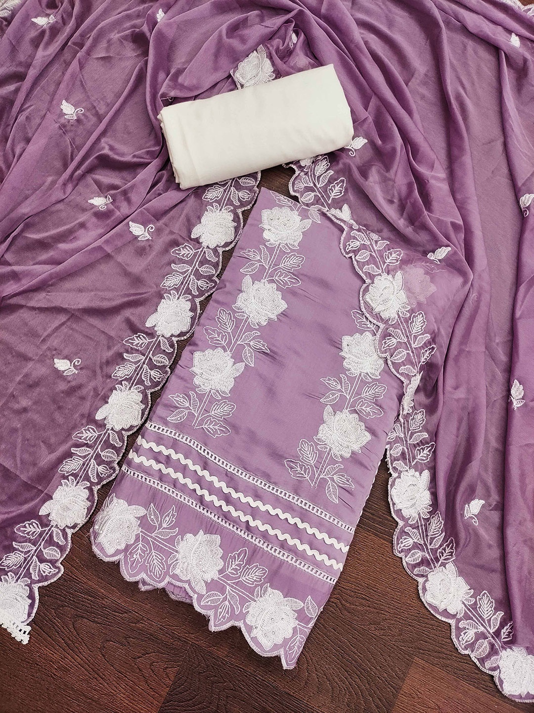 

KIMISHA Floral Embroidered Beads and Stones Unstitched Dress Material, Lavender