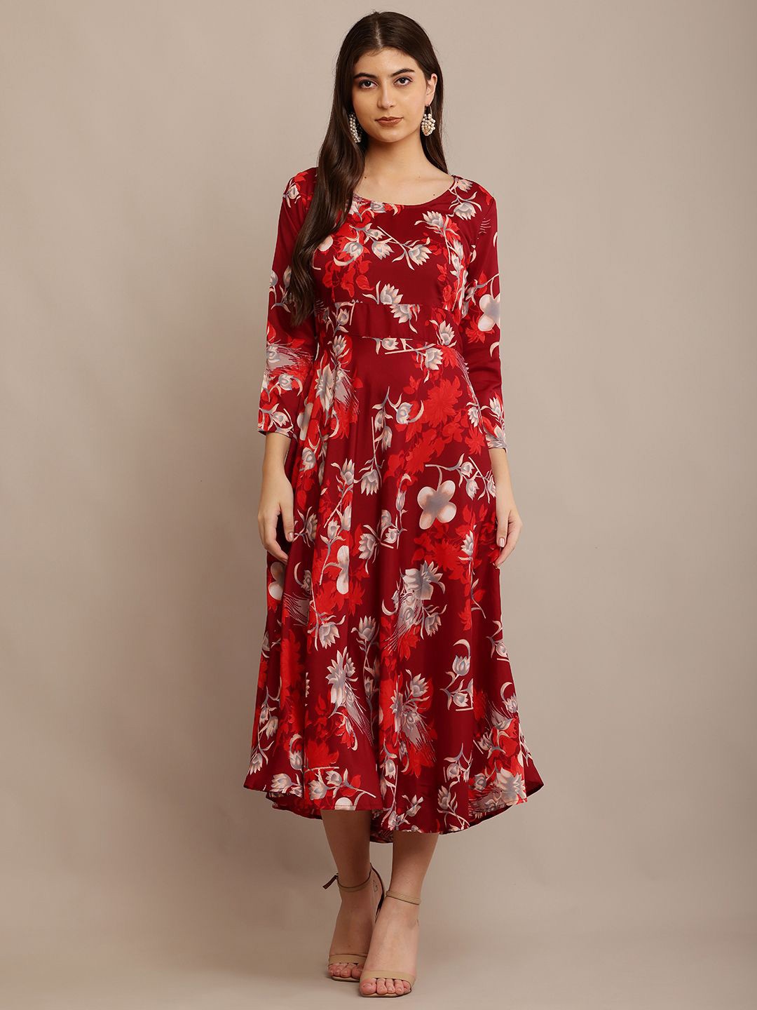 

Raabta Fashion Floral Print Georgette Fit & Flare Midi Dress, Multi