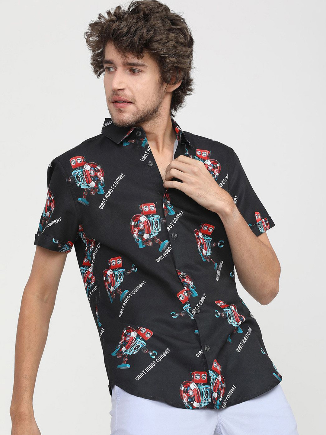 

HIGHLANDER Men Slim Fit Floral Opaque Printed Casual Shirt, Black