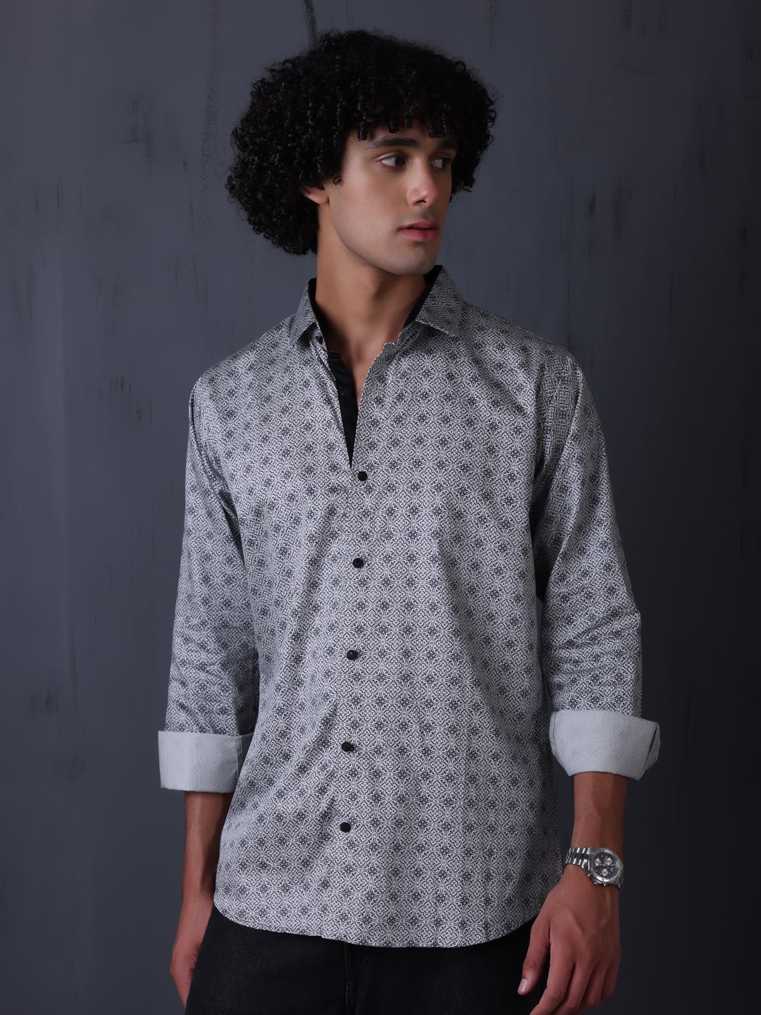 

FILO HEVIS Men Cotton Printed Formal Shirt, Grey