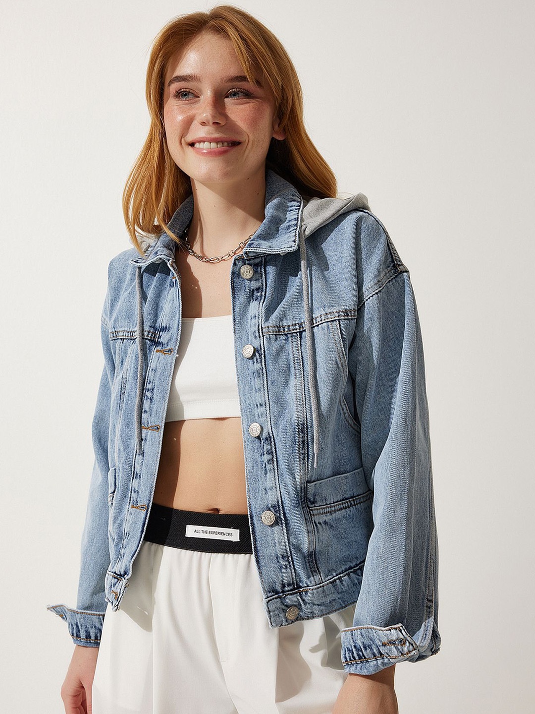 

Happiness istanbul Women Washed Pure Cotton Denim Jacket, Blue