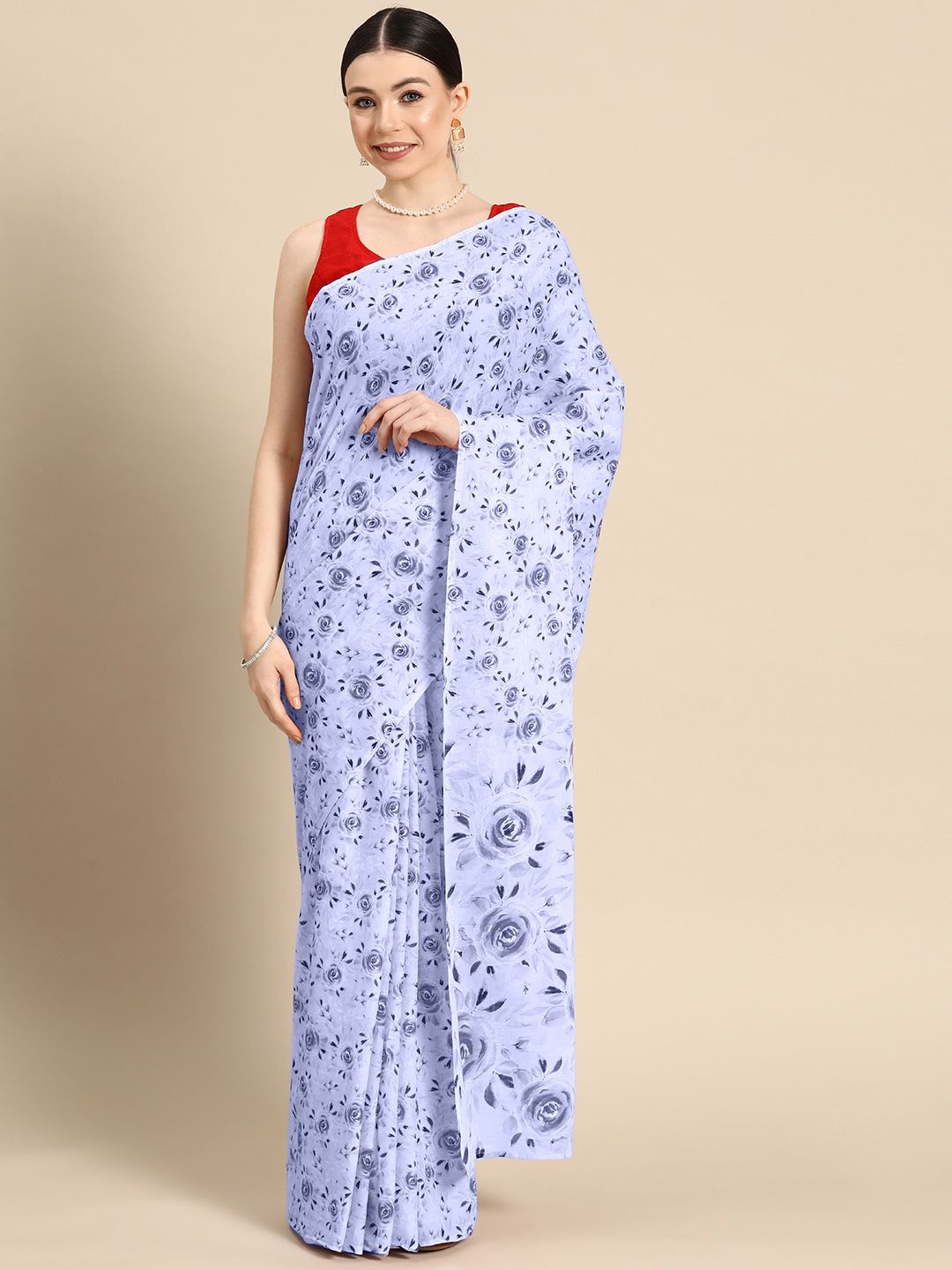 

BUTA BUTI Floral Pure Cotton Saree, Lavender