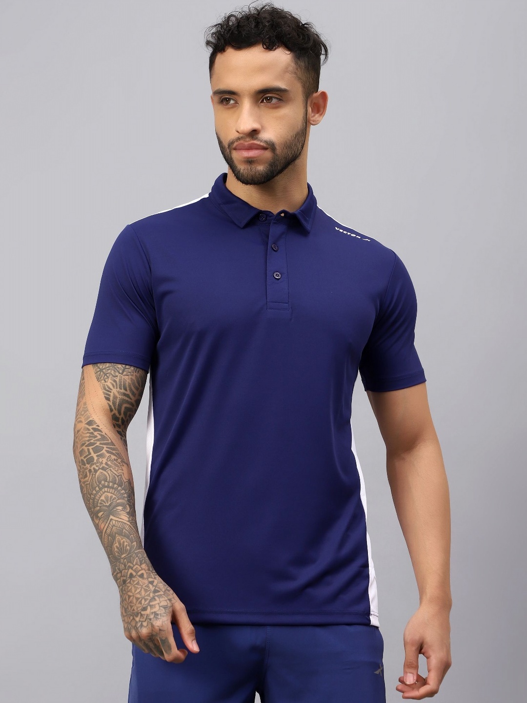 

VECTOR X Men Solid Polo Collar T-Shirt, Navy blue