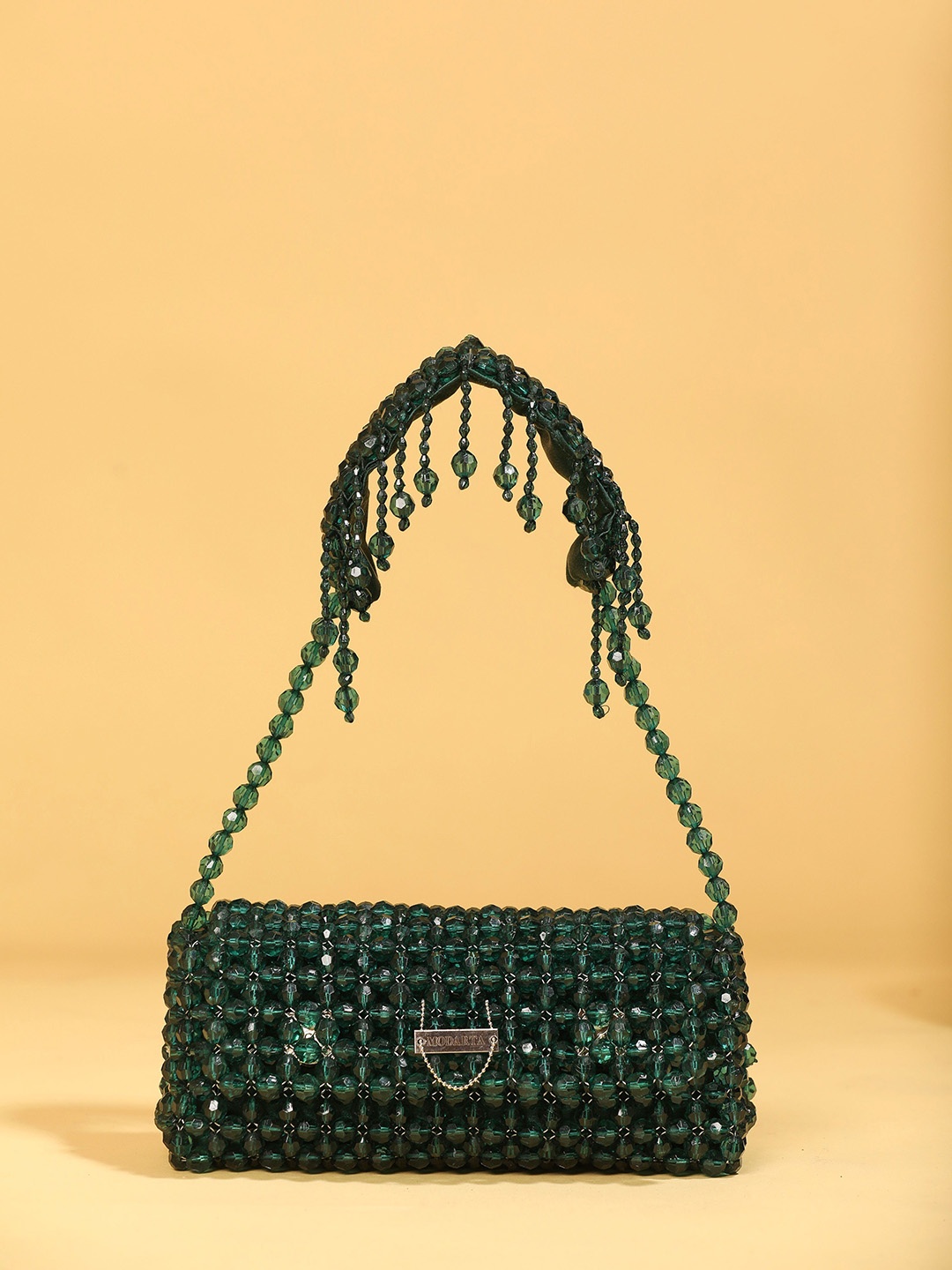 

MODARTA Structured Shoulder Bag with Cut Work, Green