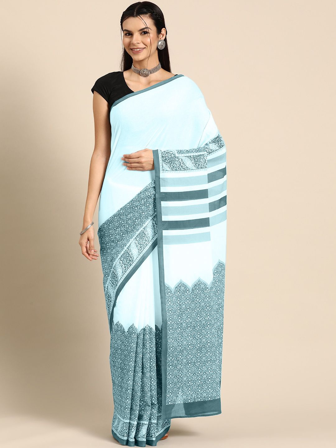 

BUTA BUTI Floral Pure Cotton Saree, Blue