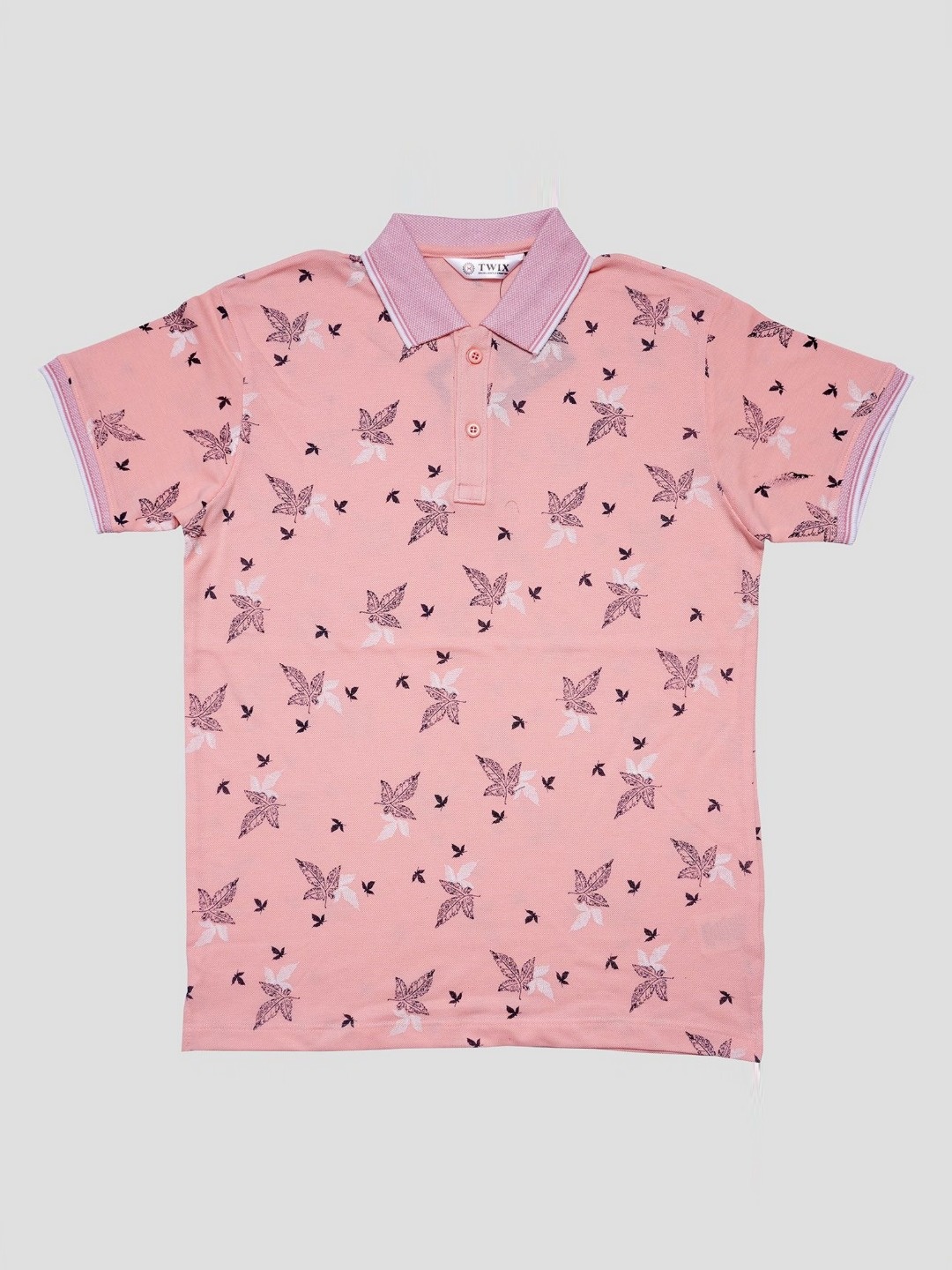 

TWIX Boys Floral Printed Polo Collar Cotton T-Shirt, Peach