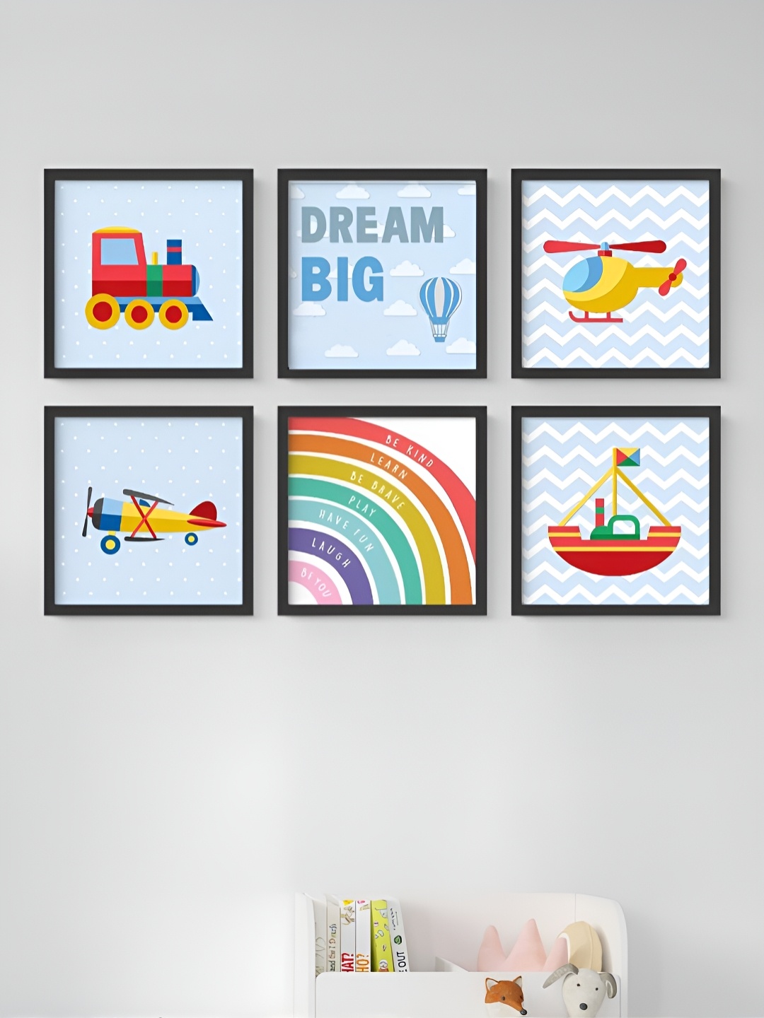 

My Kids Wall Dream Big Inspirational Blue & Black 6 Pieces Wooden Abstarct Wall Art