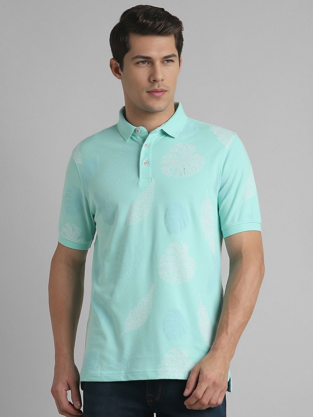 

SIMON CARTER LONDON Men Floral Printed Polo Collar Cotton Slim Fit T-Shirt, Green