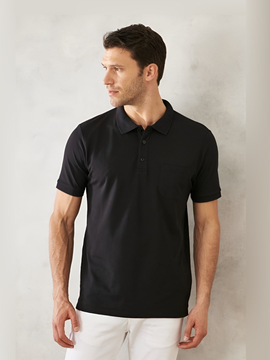 

ALTINYILDIZ CLASSICS AC Co. Men Polo Collar Pure Cotton Solid T-shirt, Black