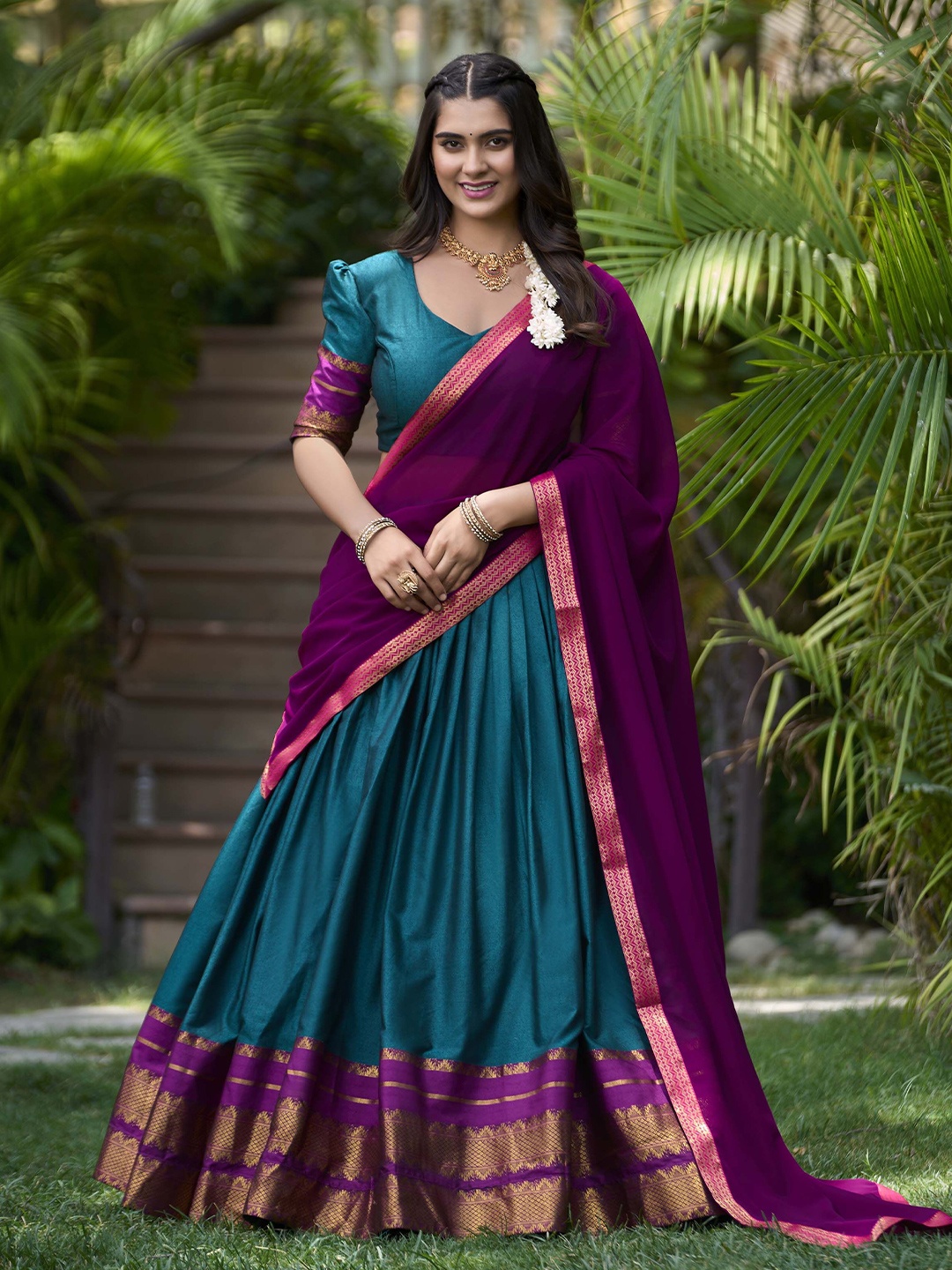 

LOOKNBOOK ART Ready to Wear Lehenga & Unstitched Blouse With Dupatta, Teal