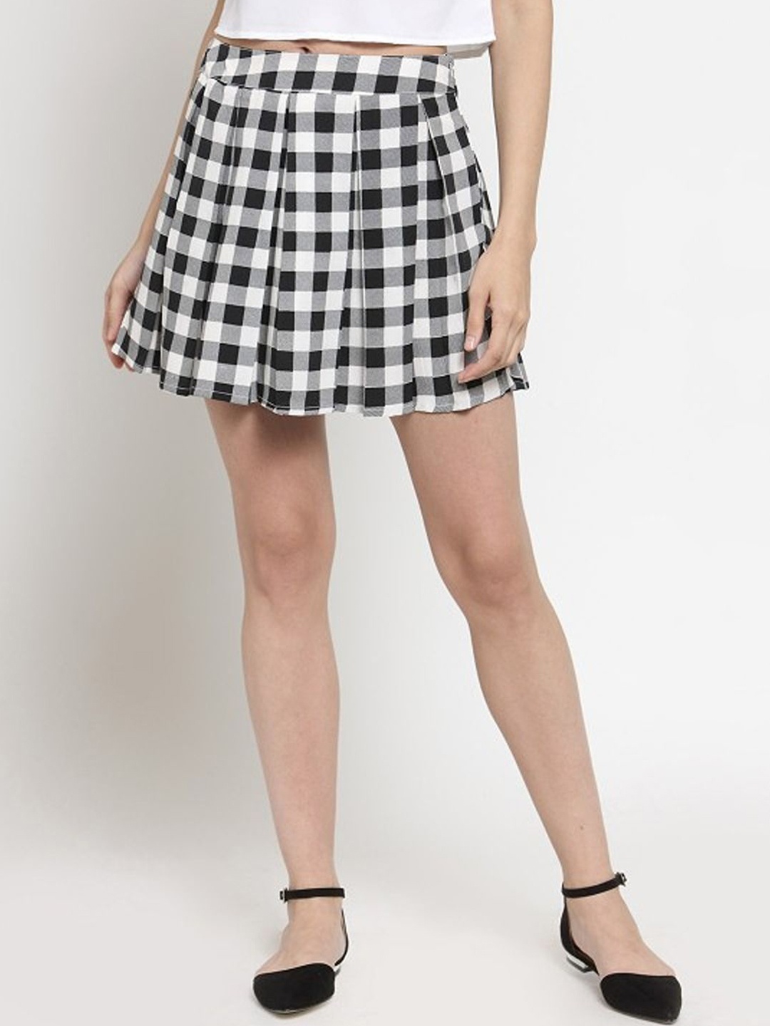 

Sera Women Checked Flared Mini Skirt, Black