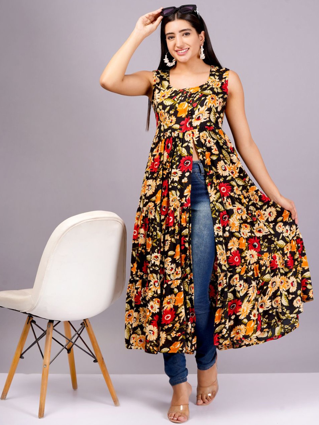 

KALINI Floral Print Maxi Dress, Black