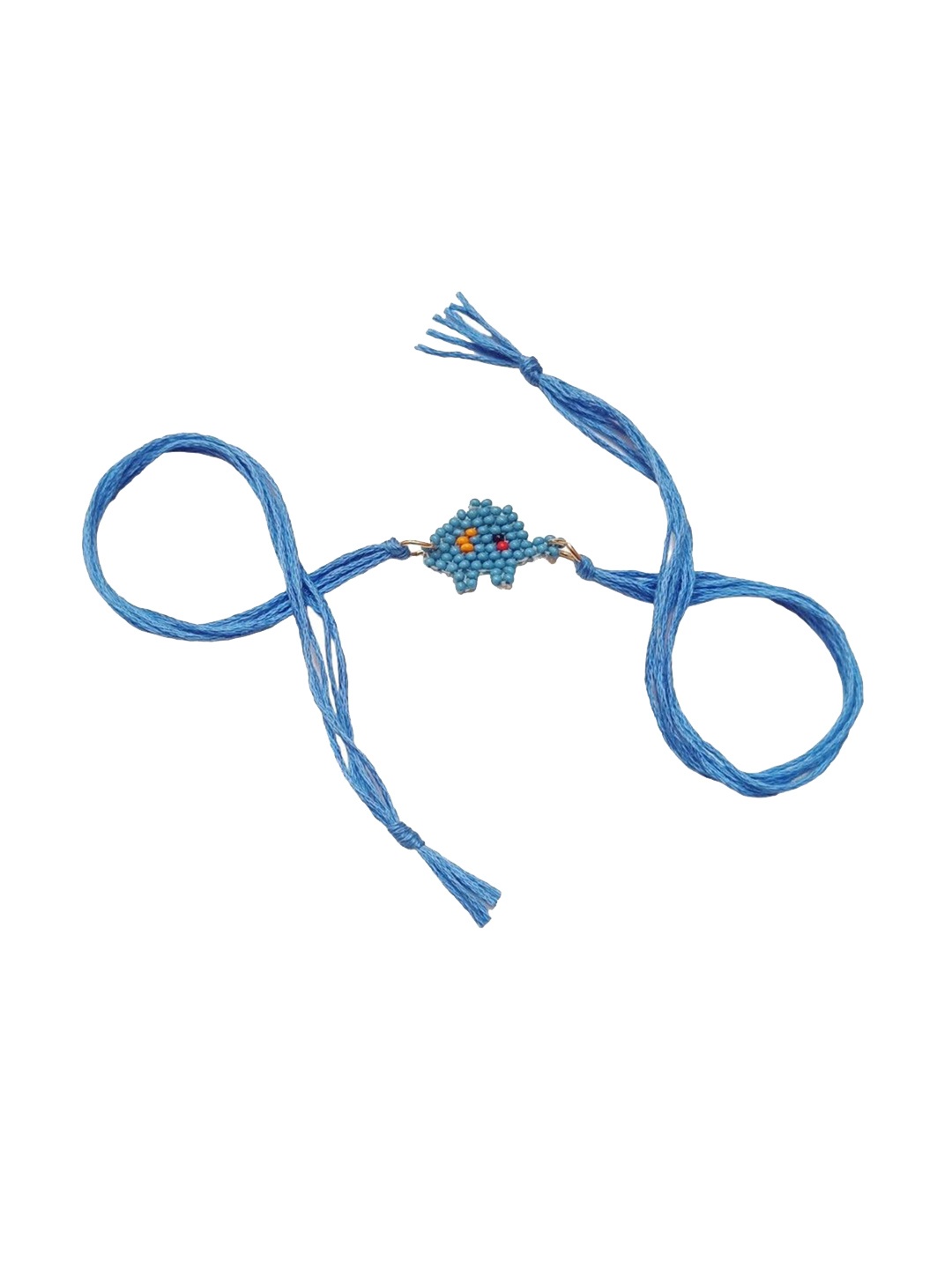 

PRIAANSHA CREATIONS Beaded Thread Rakhi With Roli Chawal & Greeting Card, Blue