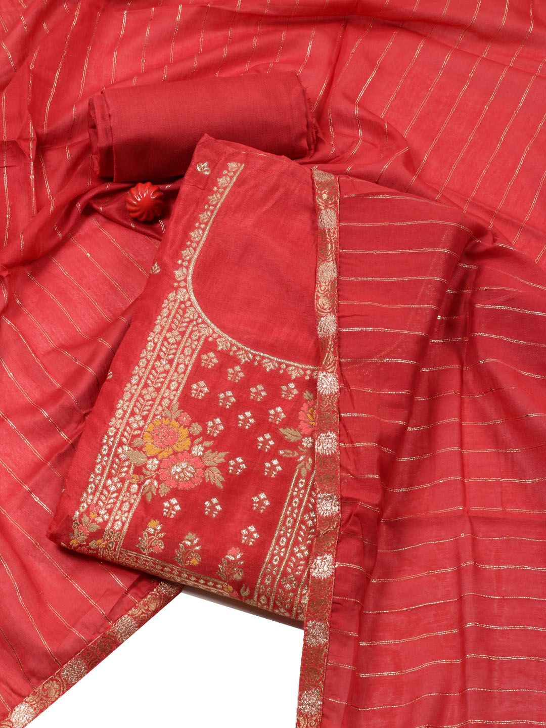 

Meena Bazaar Art Silk Unstitched Dress Material, Rust