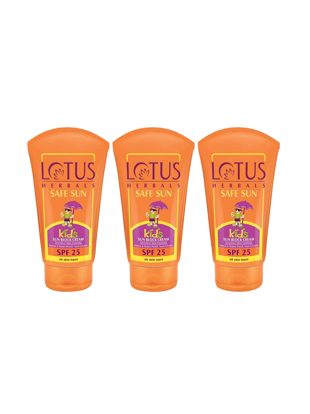 

Lotus Herbals Set Of 3 Safe Sun Kids Sunscreen Cream With SPF 25 -100G Each, Orange