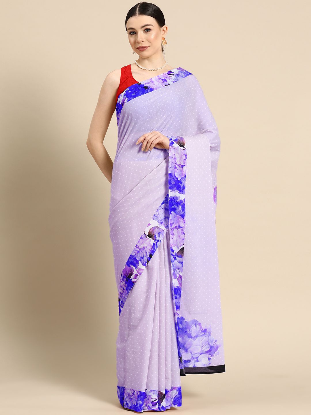 

BUTA BUTI Polka Dot Pure Cotton Saree, Navy blue