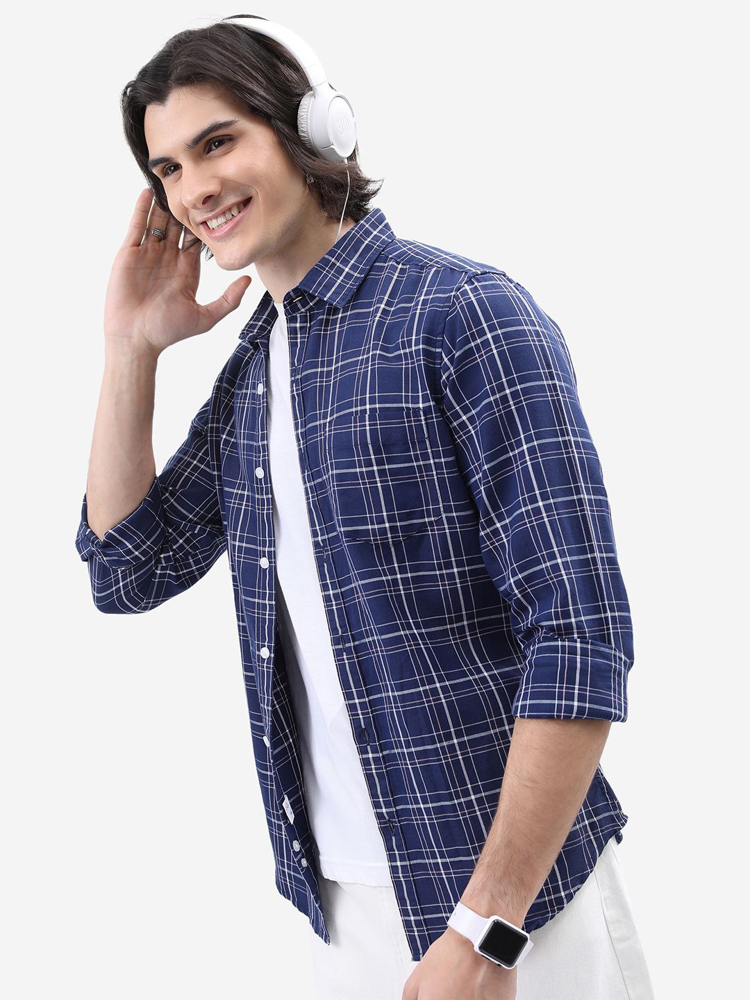 

HIGHLANDER Men Slim Fit Tartan Checks Opaque Checked Casual Shirt, Navy blue