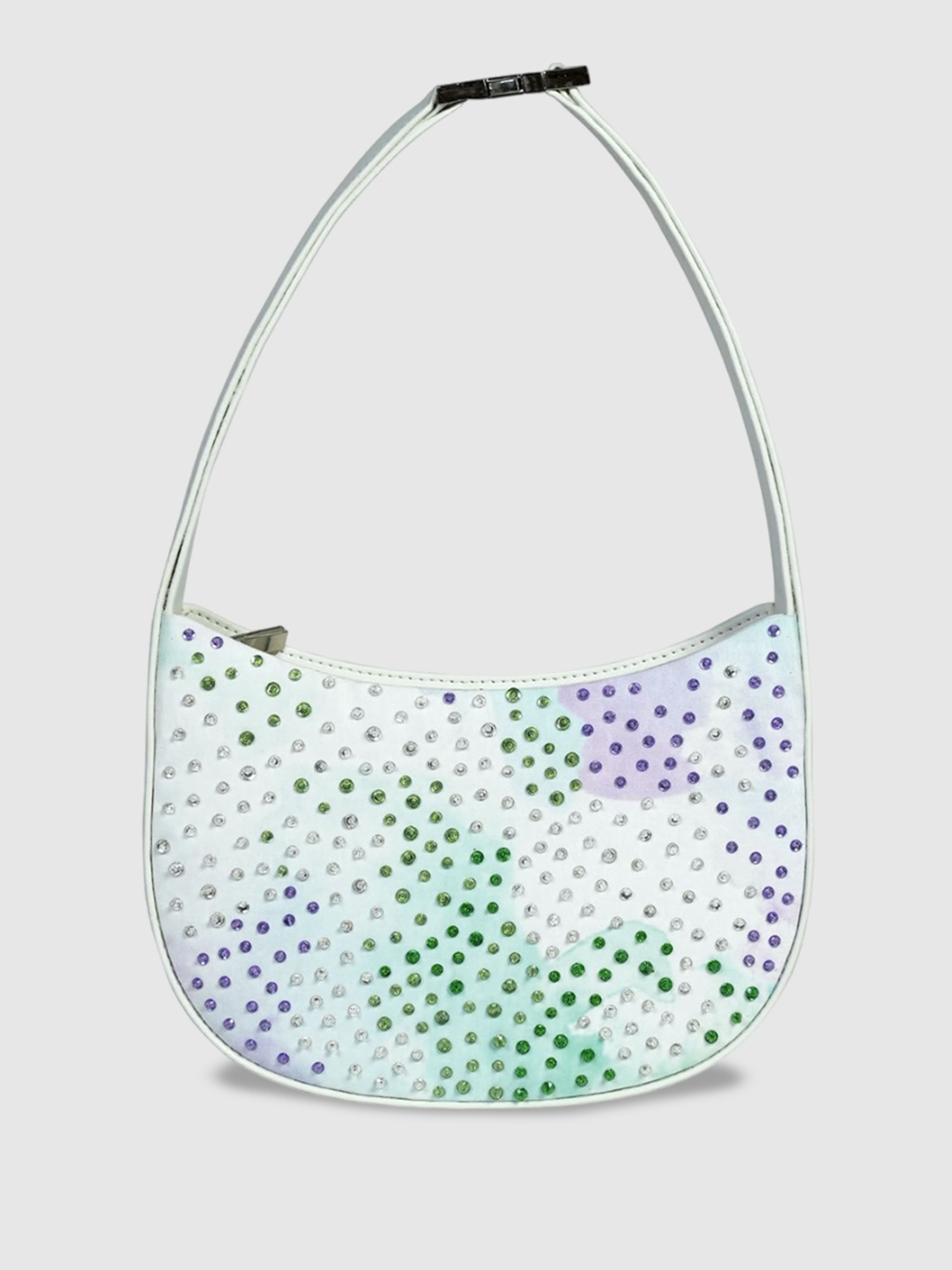 

D'oro Embellished Small Structured Hobo Bag, White