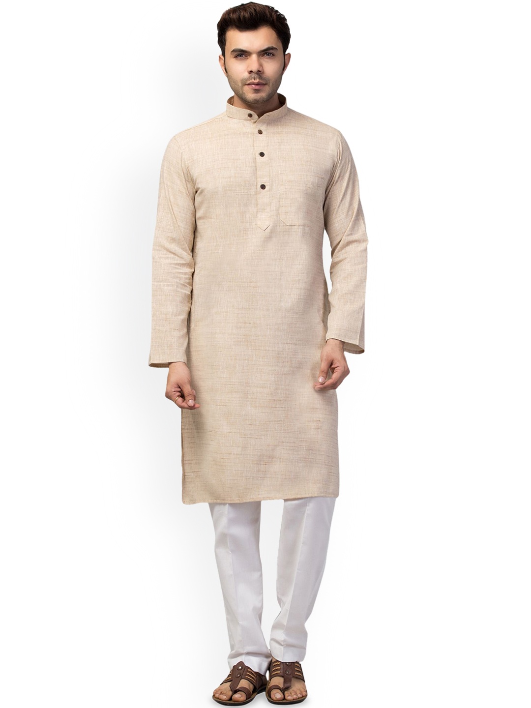 

MUSHKIYA Band Collar Straight Kurta, Beige