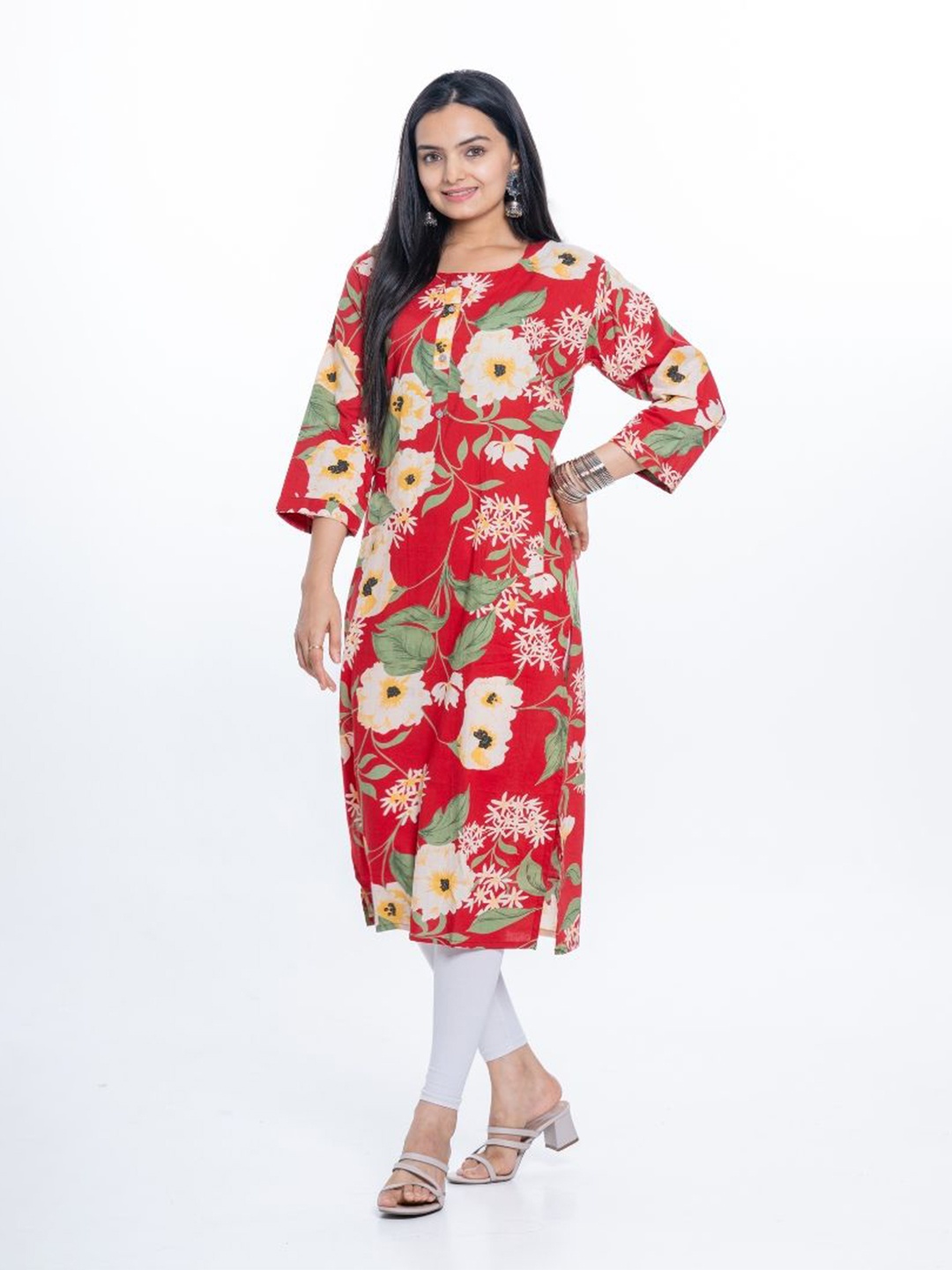 

EKISHA Printed Straight Kurta, Red