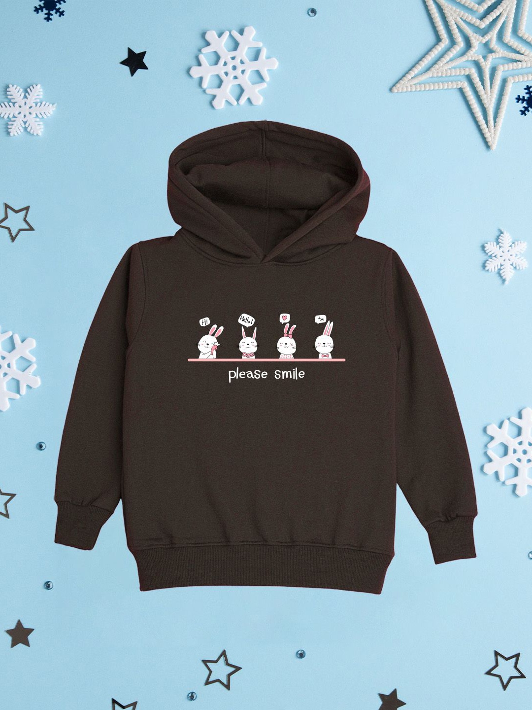 

NUSYL Girls Graphic Printed Hooded Sweatshirt, Brown