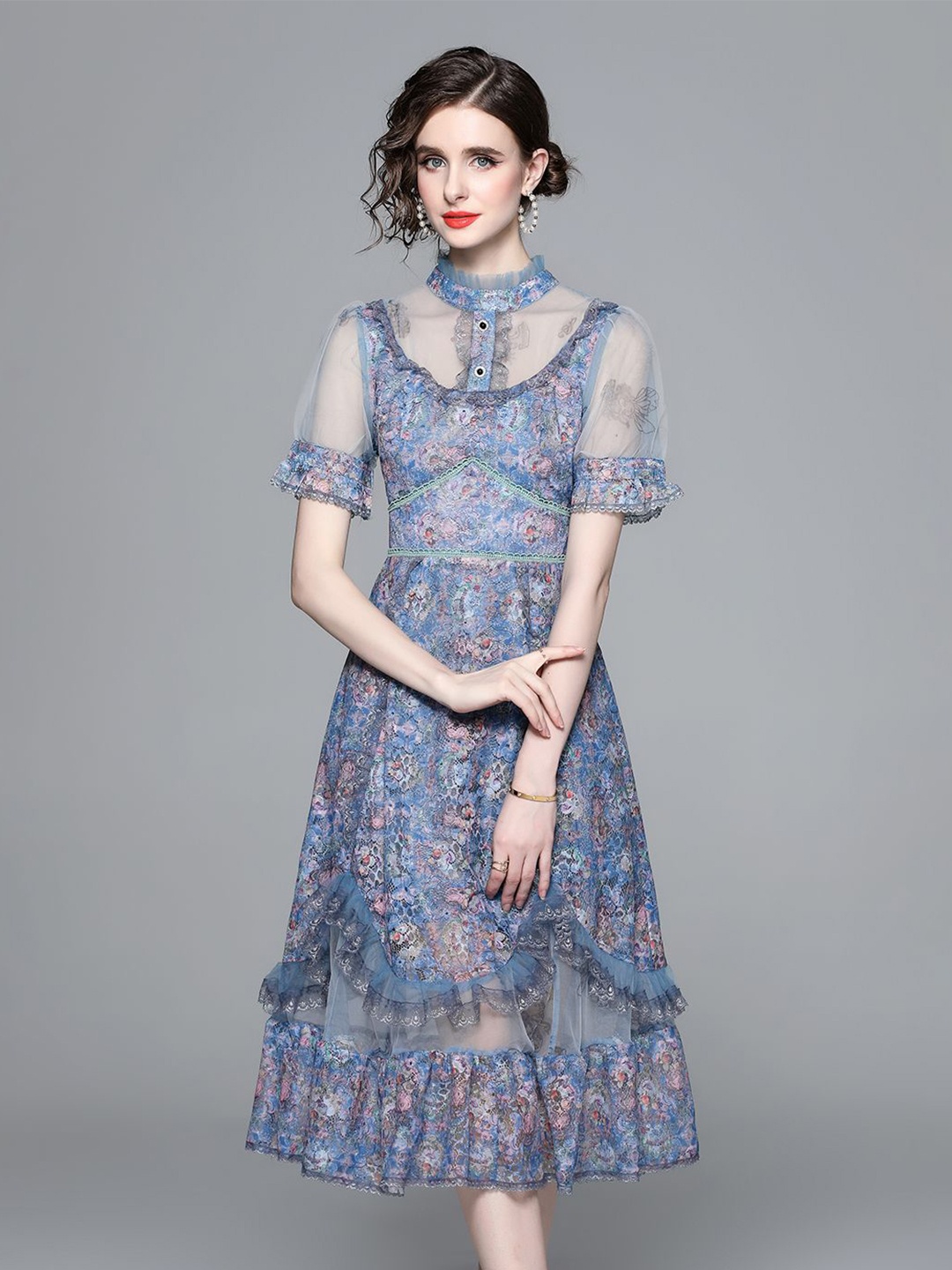 

JC Collection Ethnic Motifs Print A-Line Midi Dress, Blue