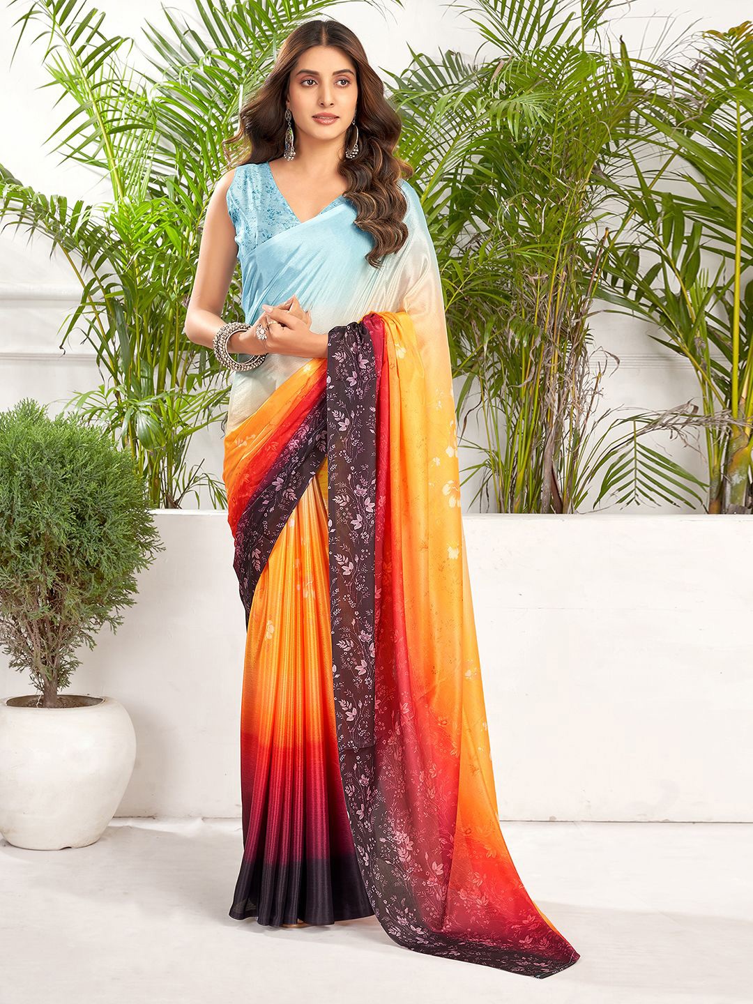 

Mitera Ombre Poly Crepe Saree, Blue