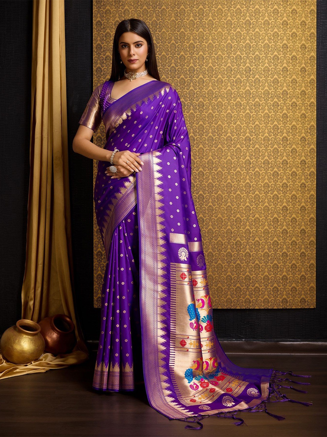 

Panchaamrit Woven Design Zari Silk Blend Banarasi Saree, Purple