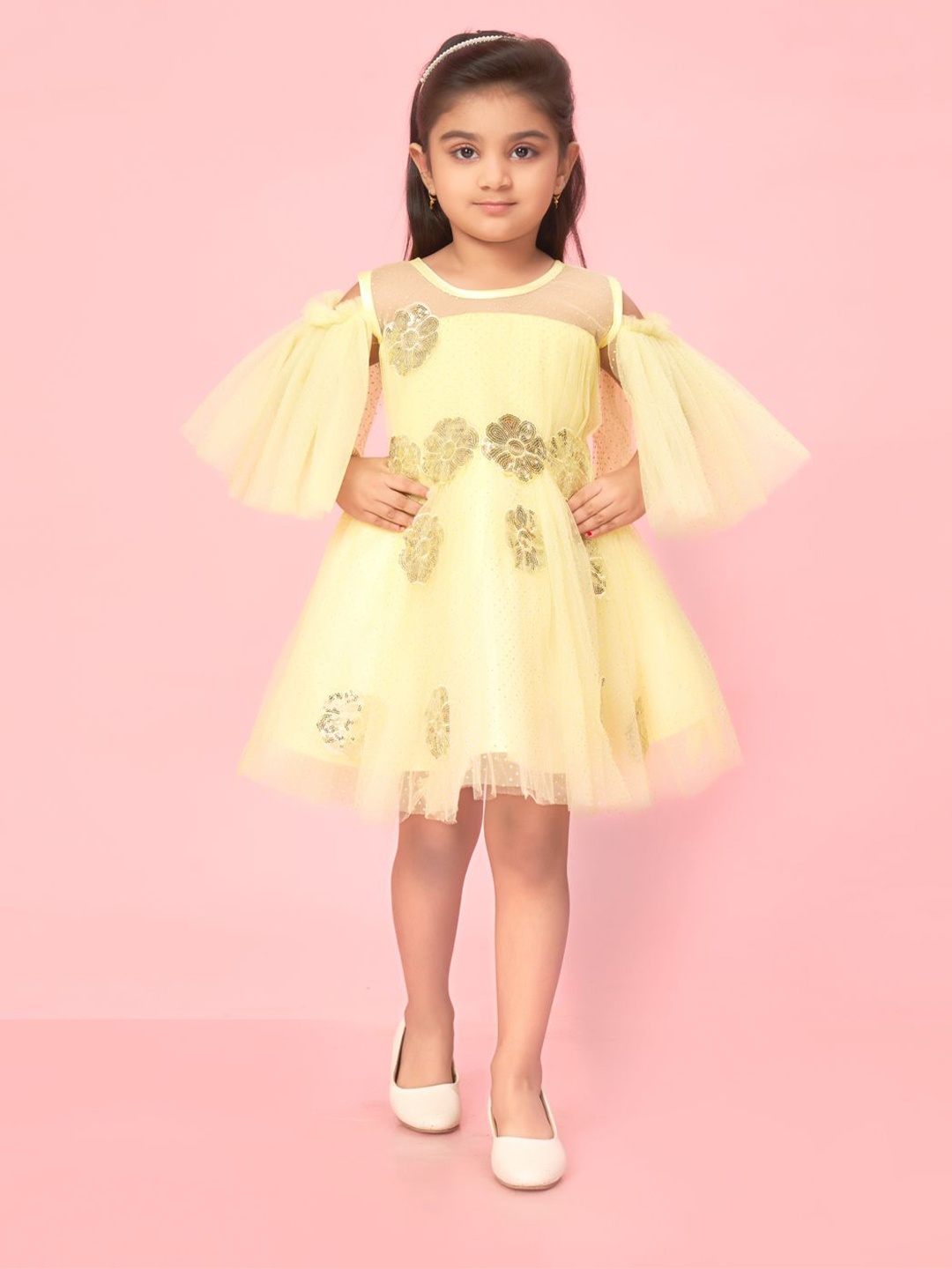 

BAESD Girls Net Self-Design Fit & Flare Dress, Yellow