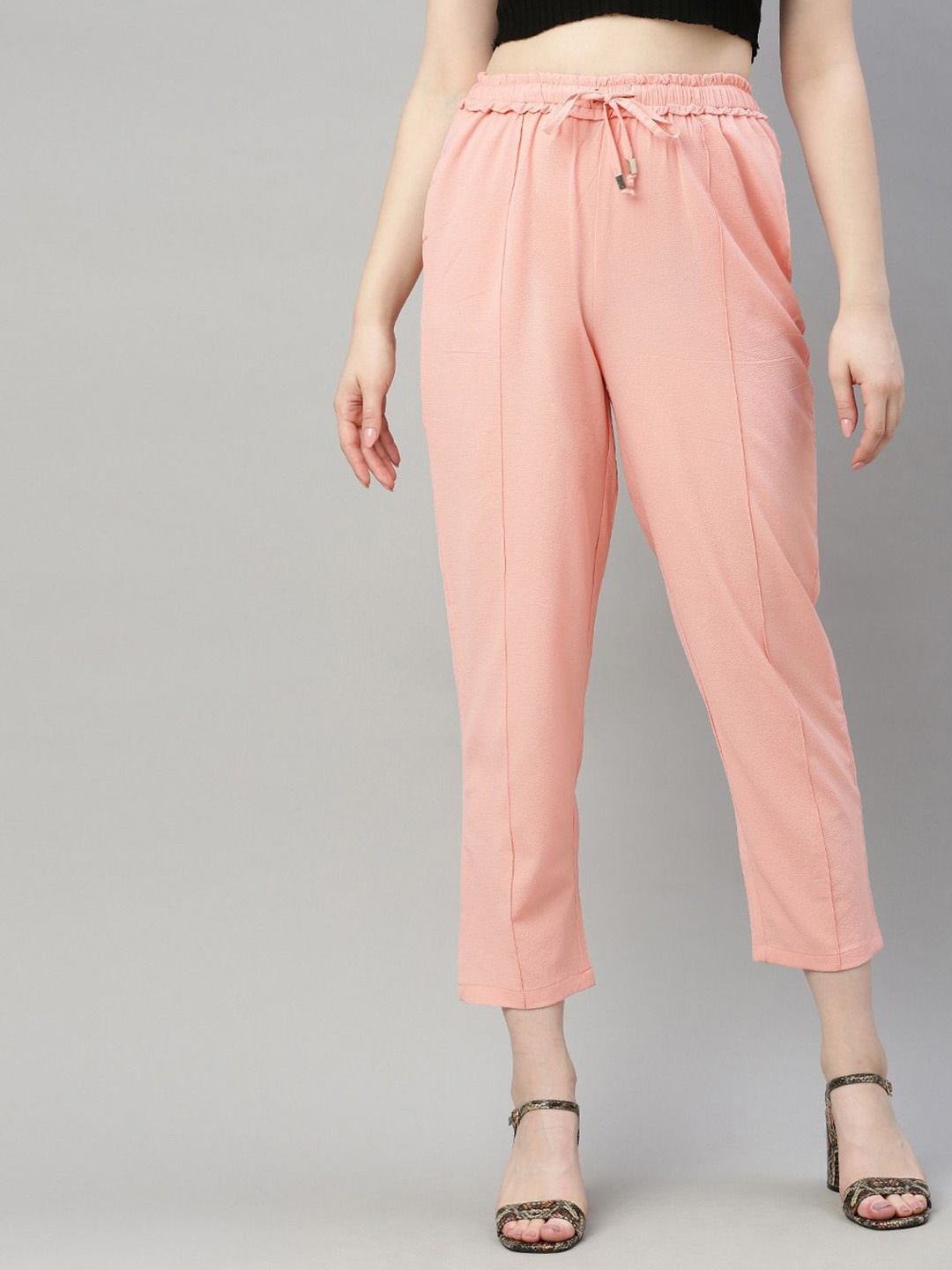 

Sera Women Tapered Fit Pleated Trousers, Pink