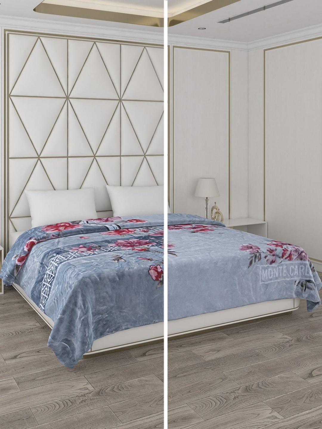 

Monte Carlo Blue & Red Floral Printed Heavy Winter 850 GSM Double Bed Blanket