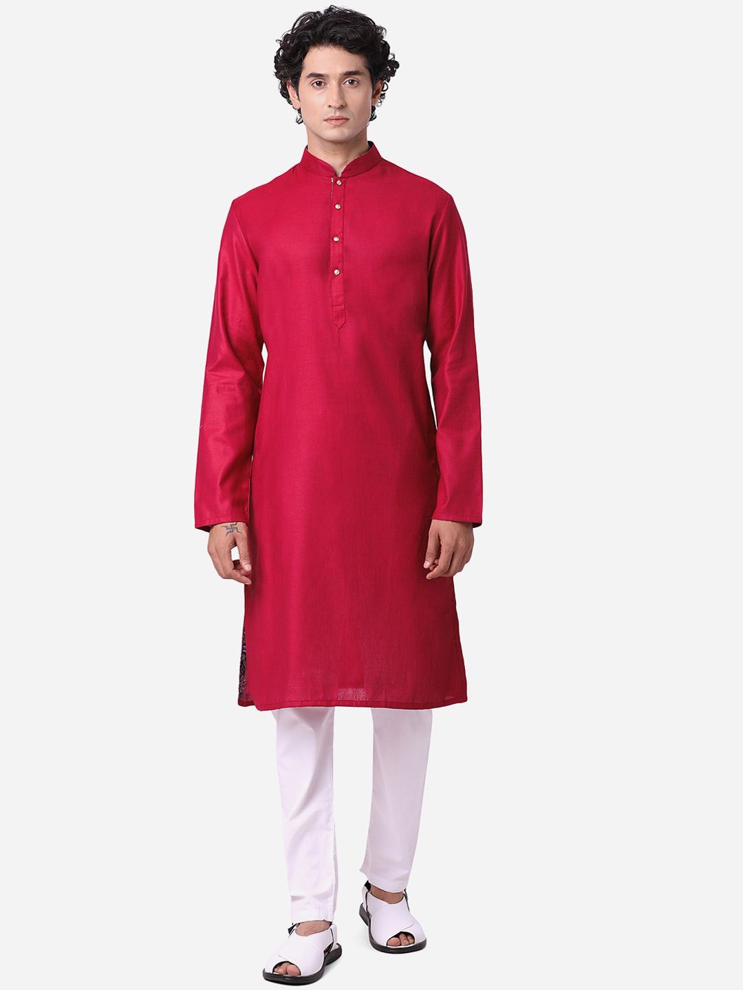 

azania Mandarin Collar Straight Kurta, Maroon