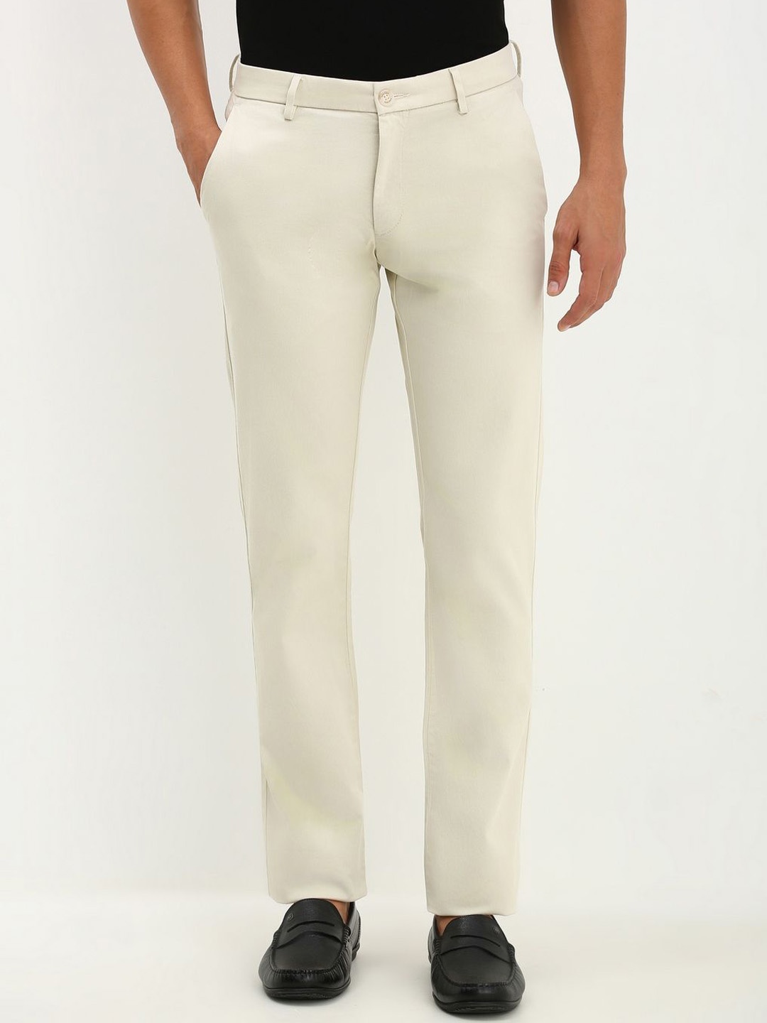 

Allen Solly Men Slim Fit Mid Rise Trousers, Cream