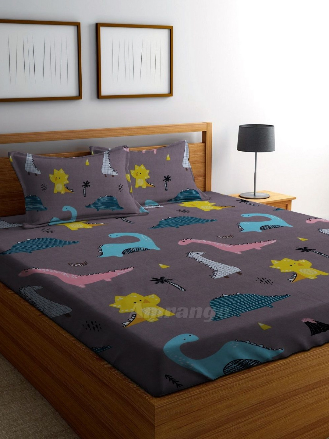 

AMRANGE Green & Yellow Graphic 250 TC King Bedsheet with 2 Pillow Covers