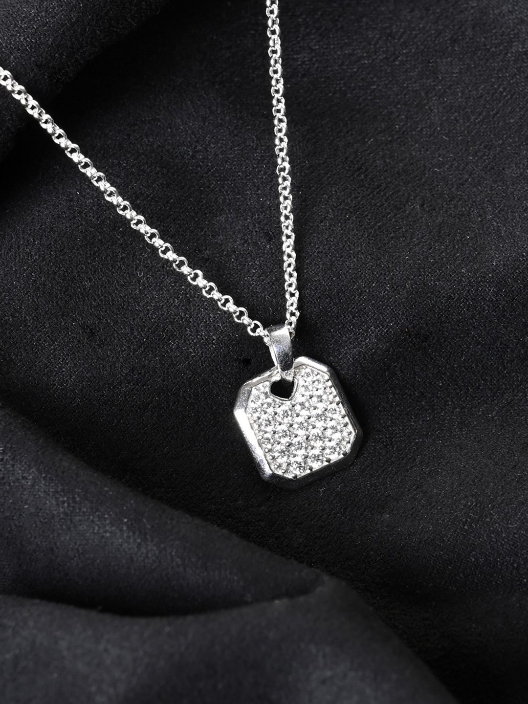 

Clara Rhodium-Plated Square Pendants with Chains, Silver