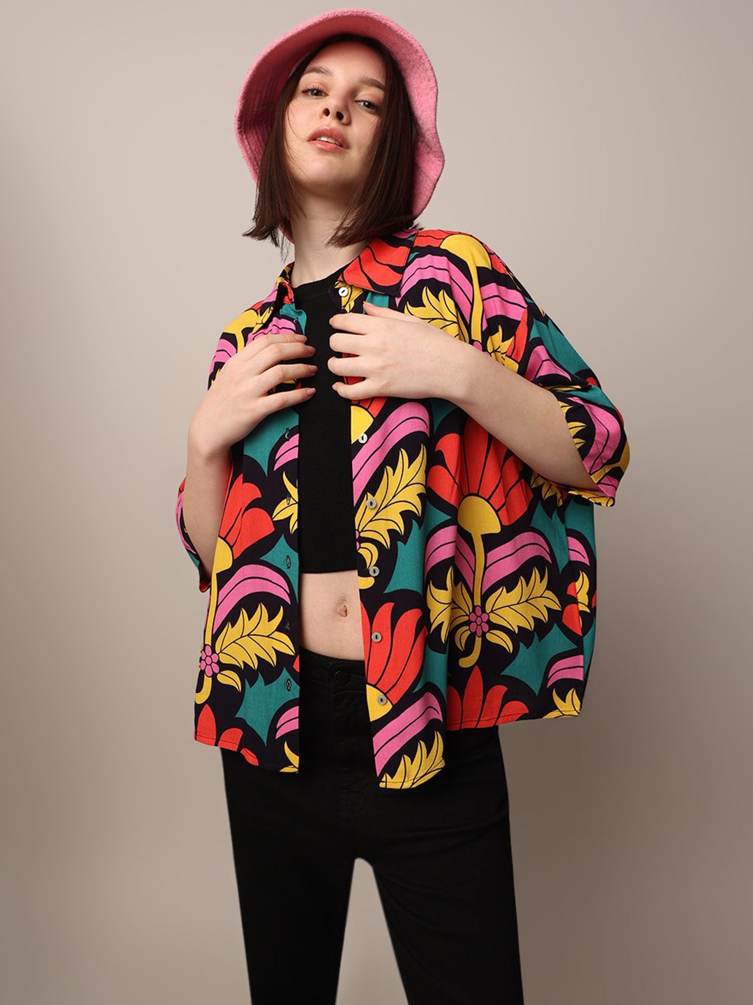 

ONLY Women Boxy Floral Opaque Printed Casual Shirt, Red