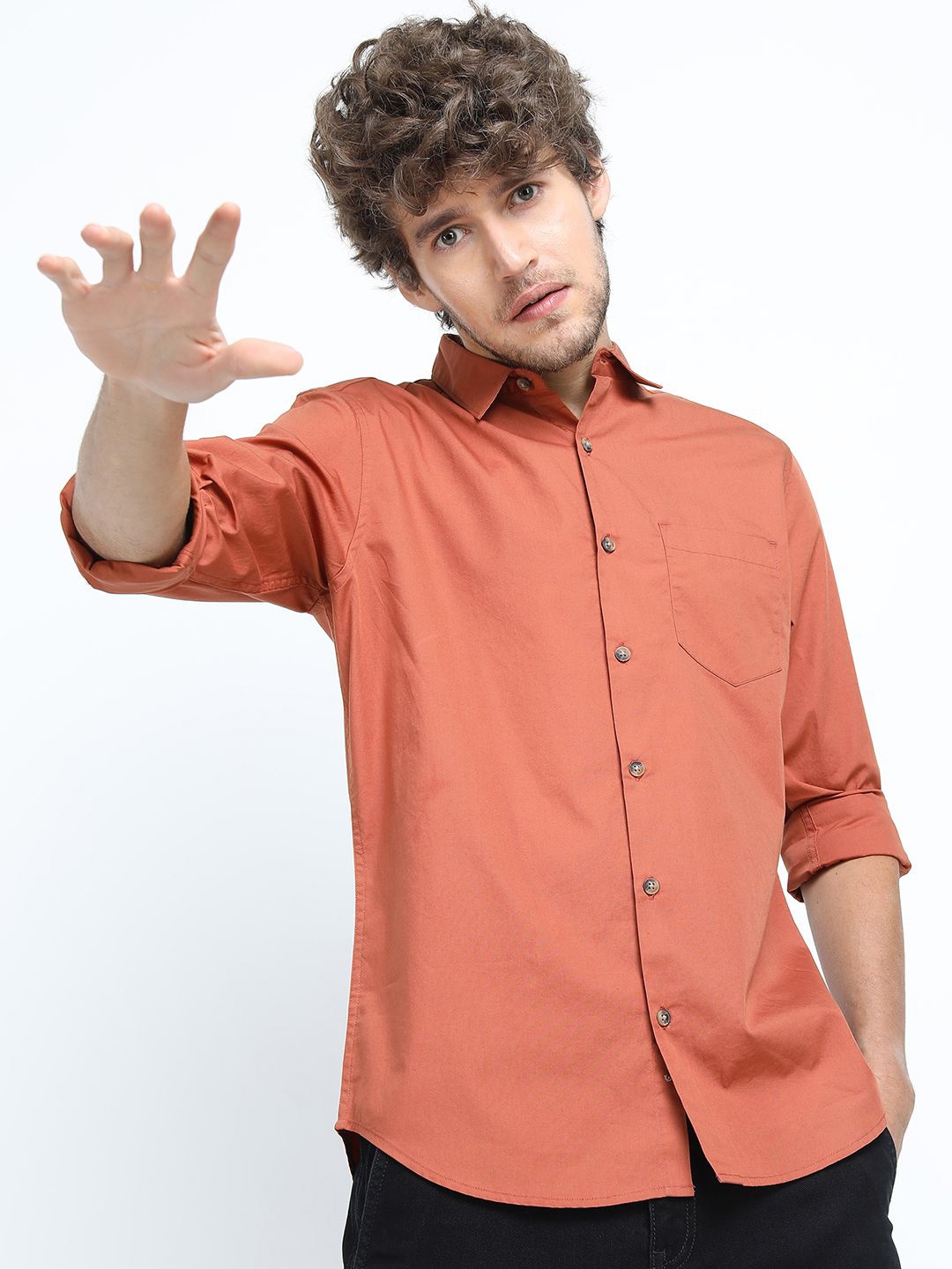 

HIGHLANDER Men Slim Fit Opaque Casual Shirt, Rust