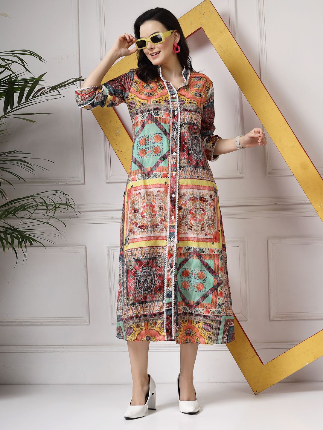 

Get Glamr Ethnic Motifs Print A-Line Midi Dress, Multi