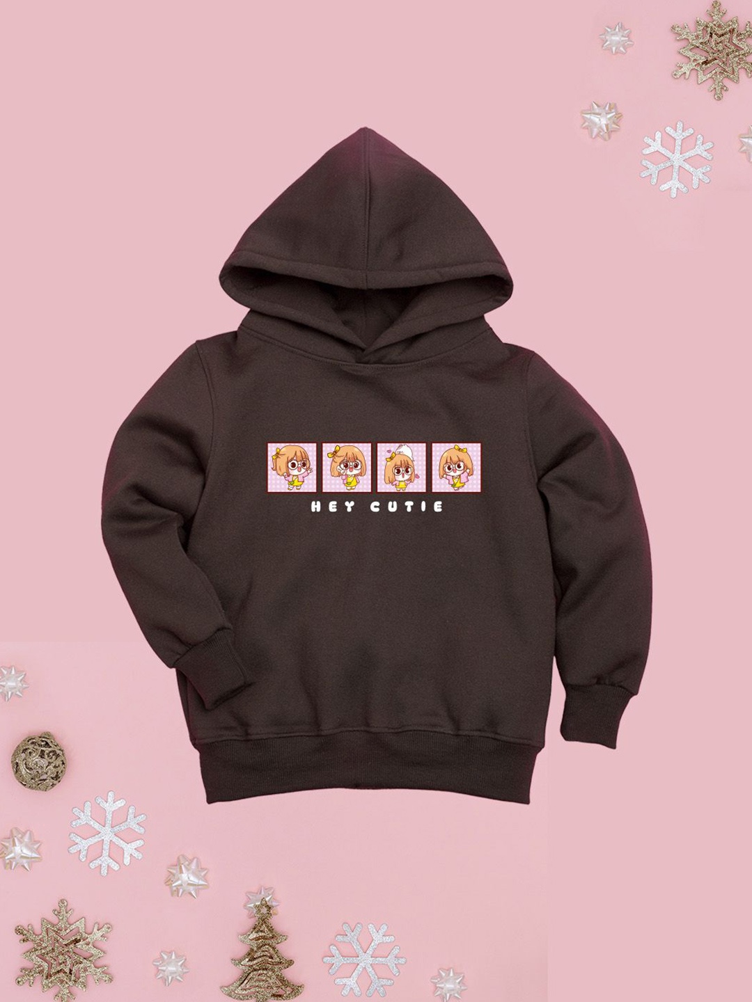 

NUSYL Girls Graphic Printed Hooded Sweatshirt, Brown