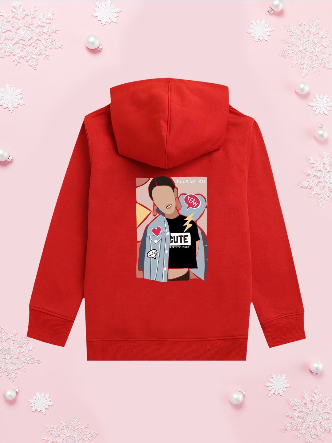 

NUSYL Girls Graphic Printed Hooded Sweatshirt, Red